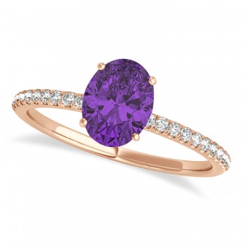 Amethyst & Diamond Accented Oval Shape Engagement Ring 18k Rose Gold (3.00ct)