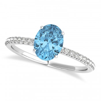 Blue Topaz & Diamond Accented Oval Shape Engagement Ring Palladium (3.00ct)