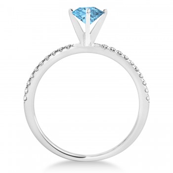 Blue Topaz & Diamond Accented Oval Shape Engagement Ring Palladium (3.00ct)