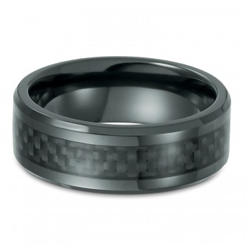 Men's Wedding Band Black Titanium with Carbon Fiber Inlay (8mm)