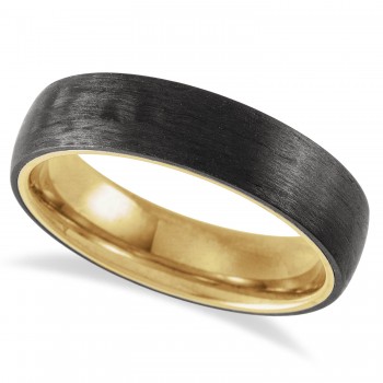 Satin Finish Wedding Band 18K Yellow Gold PVD Titanium & Carbon Fiber (6mm)