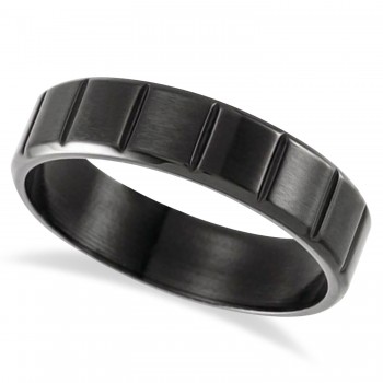 Unisex Grooved Wedding Ring Band Black PVD Polished Finish Titanium (6mm)