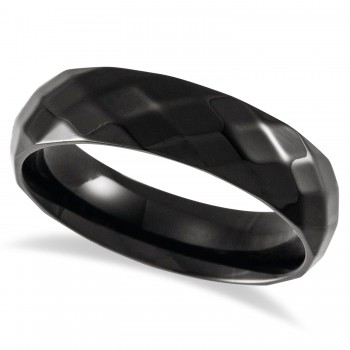 Men's Domed Polished Finish Wedding Ring Band Black PVD Titanium (6mm)