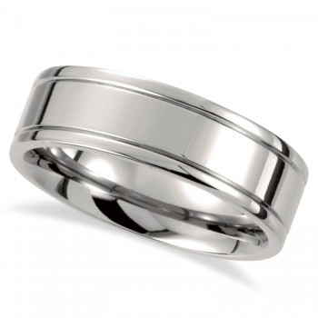 Men's Grooved Wedding Ring Titanium Band (7mm)