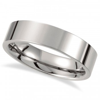 Men's Shiny Flat Wedding Ring Titanium Band (6mm)
