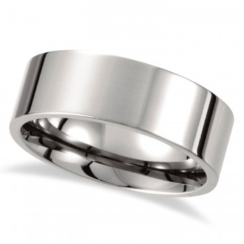 Men's Shiny Flat Wedding Ring Titanium Band (8mm)