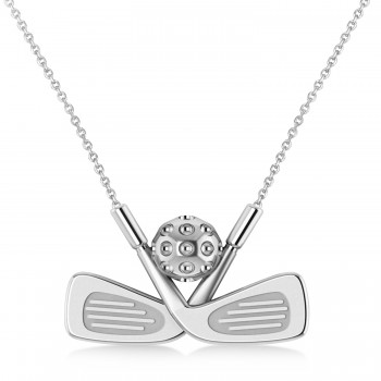 Golf Club Men's Pendant Necklace 14K White Gold