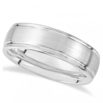 Men's Grooved Dome Wedding Ring Band in White Dura Tungsten (7.3mm)