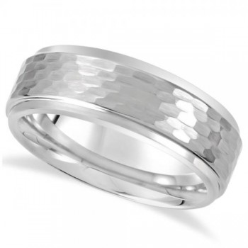 Men's Ridged Wedding Ring Band with Bark Finish in Tungsten (8.3mm)