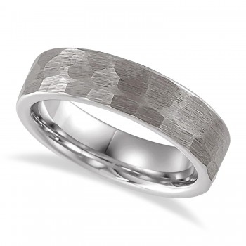 Hammered Finish Wedding Ring Band 18K White Gold PVD Tungsten (6mm)