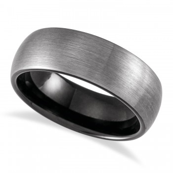 Men's Satin Finish Dome Wedding Ring Band Black PVD Tungsten (8mm)