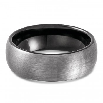 Men's Satin Finish Dome Wedding Ring Band Black PVD Tungsten (8mm)