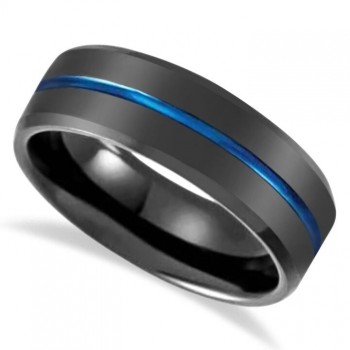 Men's Grooved Black & Blue PVD Tungsten Band (8mm)