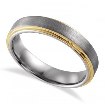 Two Tone Wedding Ring Band 18K Yellow Gold PVD Tungsten (5mm)