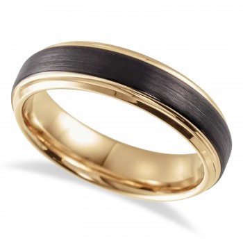 Beveled-Edge 18K Yellow Gold & Black PVD Tungsten Wedding Ring Band (6 mm)