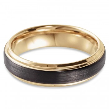 Beveled-Edge 18K Yellow Gold & Black PVD Tungsten Wedding Ring Band (6 mm)