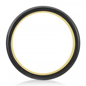 Men's Grooved 18K Yellow Gold PVD & Black PVD Tungsten Band (7mm)