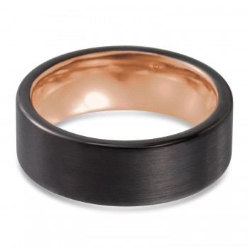 Men's Flat Edge Satin Black Tungsten & 18K Rose Gold PVD Wedding Band (8mm)