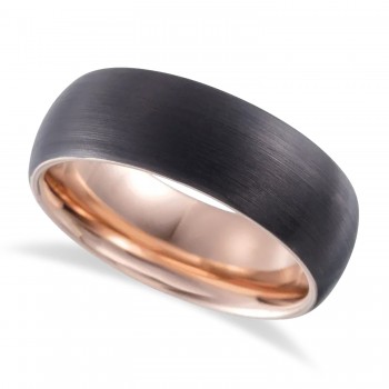 Men's Dome Satin Black Tungsten & 18K Rose Gold PVD Wedding Band (8mm)