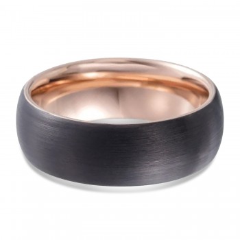 Men's Dome Satin Black Tungsten & 18K Rose Gold PVD Wedding Band (8mm)