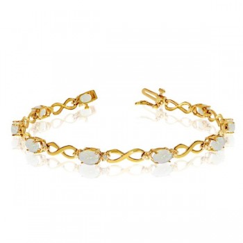 Oval Cut Opal & Diamond Infinity Bracelet in 14k Yellow Gold (4.53ct)