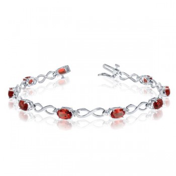 Oval Garnet and Diamond Infinity Bracelet in 14k White Gold (4.53ct)