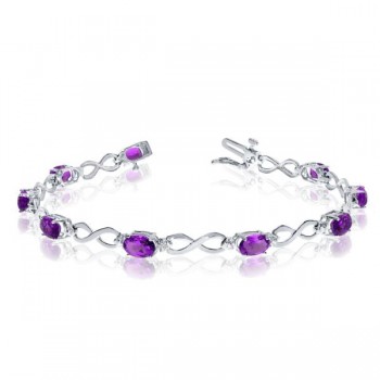 Oval Amethyst & Diamond Infinity Bracelet in 14k White Gold (4.53ct)