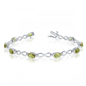 Oval Peridot & Diamond Infinity Bracelet in 14k White Gold (4.53ct)