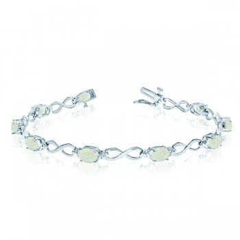 Oval Cut Opal & Diamond Infinity Bracelet in 14k White Gold (4.53ct)