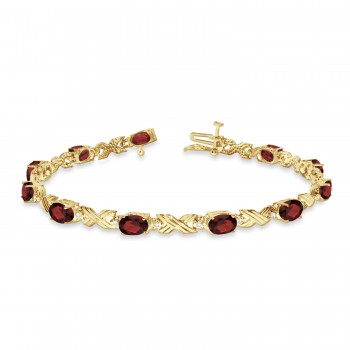 Lab Garnet & Lab Grown Diamond XOXO Link Bracelet 14k Yellow Gold (6.65ct)