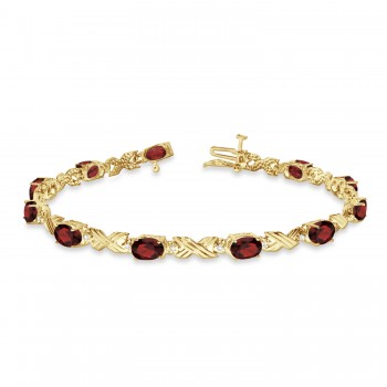 Garnet & Diamond XOXO Link Bracelet 14k Yellow Gold (6.65ct)