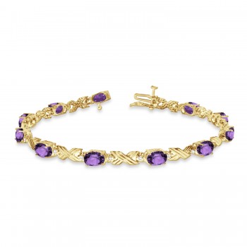 Lab Amethyst & Lab Grown Diamond XOXO Link Bracelet 14k Yellow Gold (6.65ct)