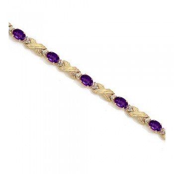 Lab Amethyst & Lab Grown Diamond XOXO Link Bracelet 14k Yellow Gold (6.65ct)