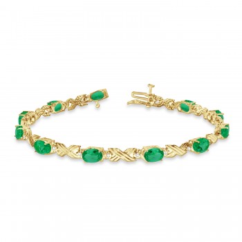 Lab Emerald & Lab Grown Diamond XOXO Link Bracelet in 14k Yellow Gold (6.65ct)