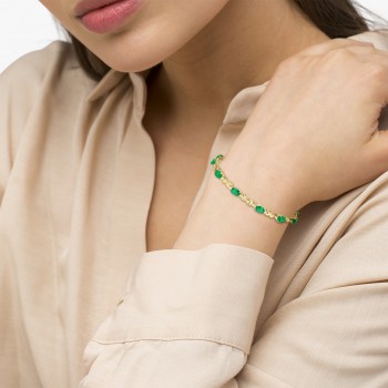 Lab Emerald & Lab Grown Diamond XOXO Link Bracelet in 14k Yellow Gold (6.65ct)
