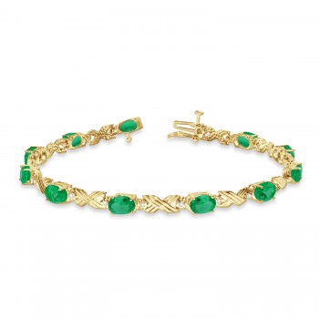 Emerald & Diamond XOXO Link Bracelet in 14k Yellow Gold (6.65ct)