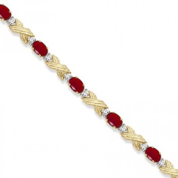 Lab Ruby & Lab Grown Diamond XOXO Link Bracelet in 14k Yellow Gold (6.65ct)