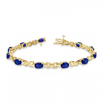Lab Blue Sapphire & Lab Grown Diamond XOXO Link Bracelet 14k Yellow Gold (6.65ct)