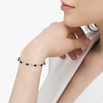 Lab Blue Sapphire & Lab Grown Diamond XOXO Link Bracelet 14k Yellow Gold (6.65ct)