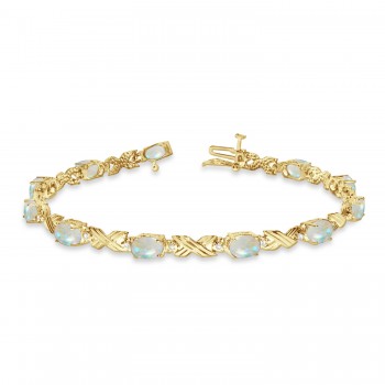 Lab Opal & Lab Grown Diamond XOXO Link Bracelet 14k Yellow Gold (6.65ct)