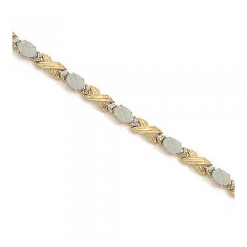 Lab Opal & Lab Grown Diamond XOXO Link Bracelet 14k Yellow Gold (6.65ct)