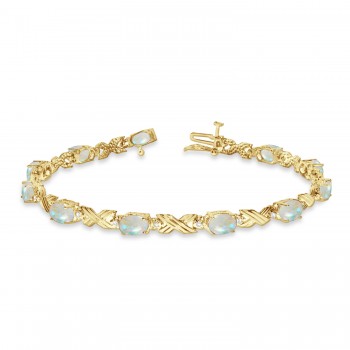 Opal & Diamond XOXO Link Bracelet 14k Yellow Gold (6.65ct)