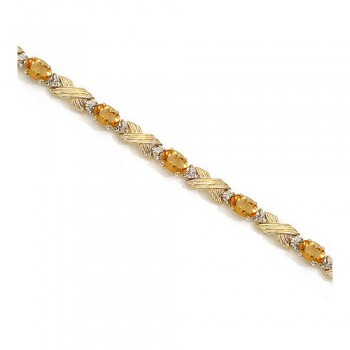 Citrine & Diamond XOXO Link Bracelet 14k Yellow Gold (6.65ct)
