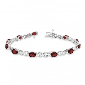 Lab Garnet & Lab Grown Diamond XOXO Link Bracelet in 14k White Gold (6.65ct)