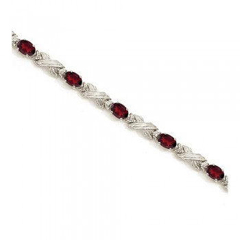 Lab Garnet & Lab Grown Diamond XOXO Link Bracelet in 14k White Gold (6.65ct)