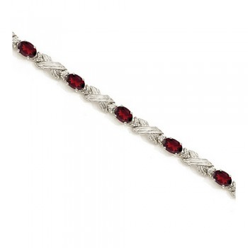 Garnet & Diamond XOXO Link Bracelet in 14k White Gold (6.65ct)