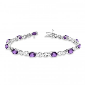 Lab Amethyst & Lab Grown Diamond XOXO Link Bracelet in 14k White Gold (6.65ct)