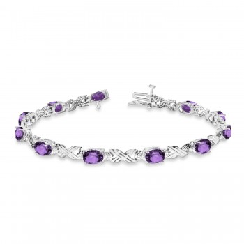 Amethyst & Diamond XOXO Link Bracelet in 14k White Gold (6.65ct)