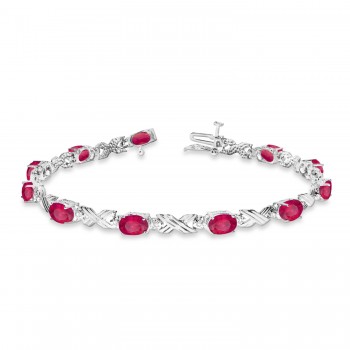 Lab Ruby & Lab Grown Diamond XOXO Link Bracelet in 14k White Gold (6.65ct)