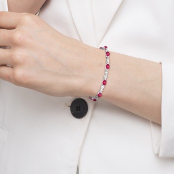 Lab Ruby & Lab Grown Diamond XOXO Link Bracelet in 14k White Gold (6.65ct)